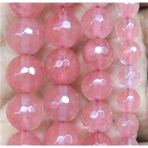 cherry quartz beads, faceted round, approx 6mm dia
