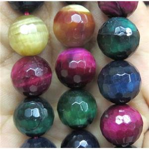 faceted round Tiger Eye Stone Beads, mixed color, approx 6mm dia