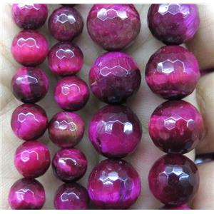 hotpink Tiger eye stone beads, faceted round, approx 12mm dia