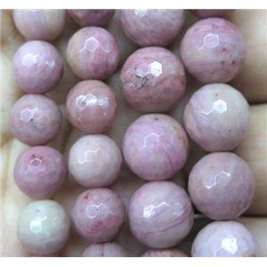 pink Wood Lace Jasper Beads, faceted round, approx 10mm dia