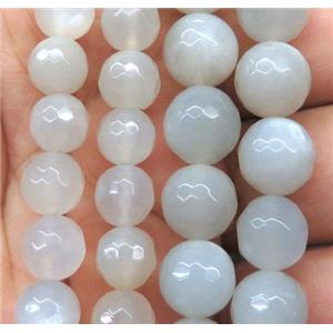 faceted round gray white MoonStone beads, approx 10mm dia