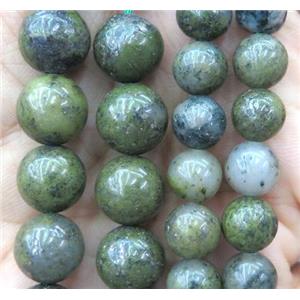 Green Epidote Beads Smooth Round B-Grade, approx 14mm dia