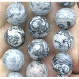 gray picture jasper beads, faceted round, approx 8mm dia