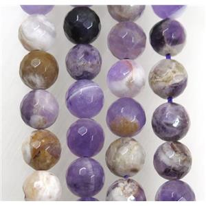 Dogtooth Amethyst bead, faceted round, purple, approx 12mm dia