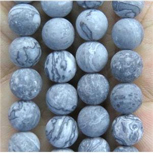 matte round Gray Picture Jasper Beads, approx 10mm dia