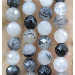 faceted round Black Rutilated Quartz Beads, approx 6mm dia