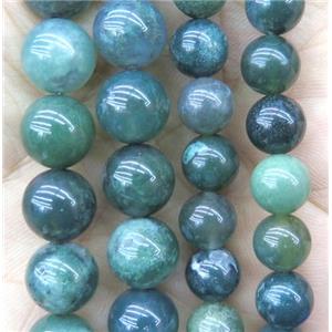 Green Moss Agate Beads Smooth Round, approx 10mm dia