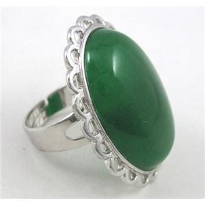 green aventurine ring, adjustable, copper, platinum plated, approx 22x30mm