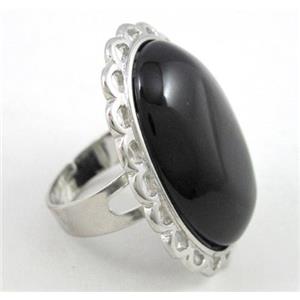 black onyx ring, adjustable, copper, platinum plated, approx 22x30mm
