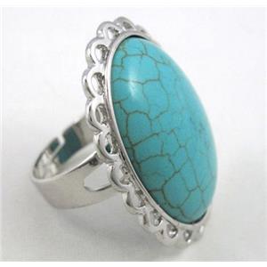 turquoise ring, adjustable, copper, platinum plated, approx 22x30mm