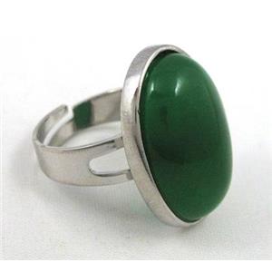 green aventurine ring, adjustable, copper, platinum plated, approx 18x25mm