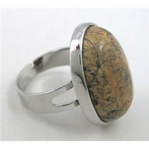 Picture Jasper Ring, adjustable, copper, platinum plated, approx 18x25mm
