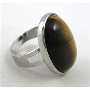 tiger eye stone ring, adjustable, copper, platinum plated, approx 18x25mm