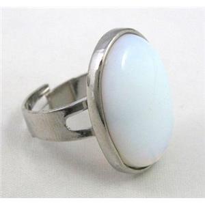 white opalite ring, adjustable, copper, platinum plated, approx 18x25mm