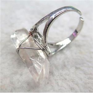 clear quartz ring, wire wrapped, approx 20-30mm