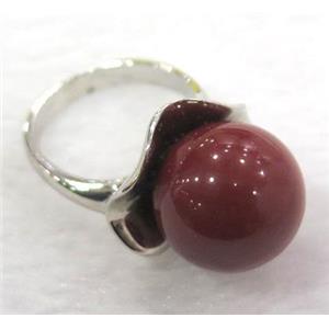 red Pearlized Shell Ring, copper, platinum plated, approx 16mm