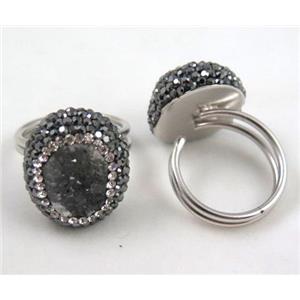925 sterling silver Ring paved rhinestone with agate druzy, approx 12-20mm
