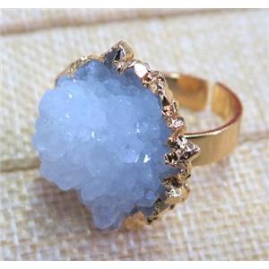 white clear quartz druzy ring, copper, gold plated, approx 20mm