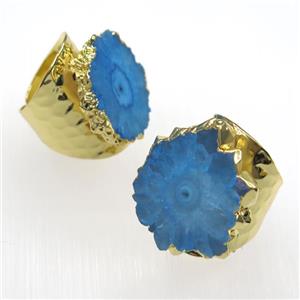 blue Solar Quartz Druzy Ring, copper, gold plated, approx 15-25mm