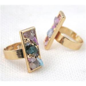 Fluorite ring, rectangle, copper, gold plated, approx 10-25mm