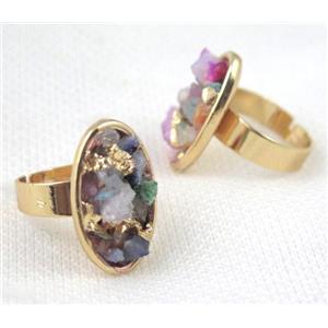Fluorite ring, oval, copper, gold plated, approx 15-25mm