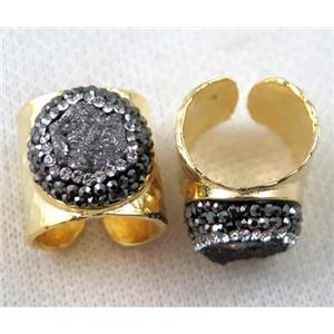 silver agate druzy Ring pave rhinestone, copper, gold plated, approx 16-20mm