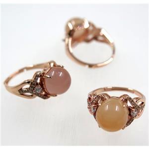 pink Chinese Nanhong Agate Ring, copper, rose gold plated, approx 10-20mm