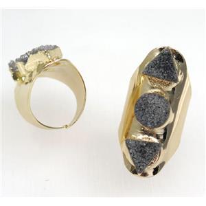 gray druzy quartz ring, gold plated, approx 20-40mm