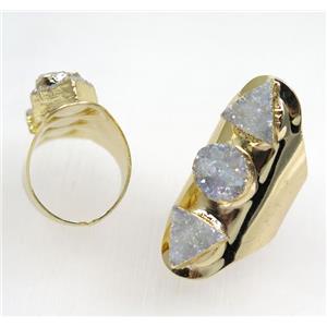white ab-color druzy quartz ring, gold plated, approx 20-40mm