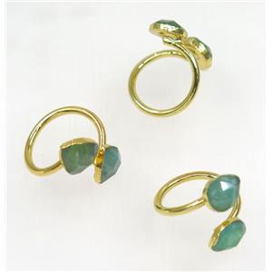 green Australian Chrysoprase ring, gold plated, approx 8-20mm