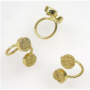 druzy quartz ring, golden electroplated, approx 10-20mm