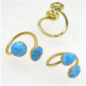 blue truquoise ring, mix shaped, gold plated, approx 8-20mm