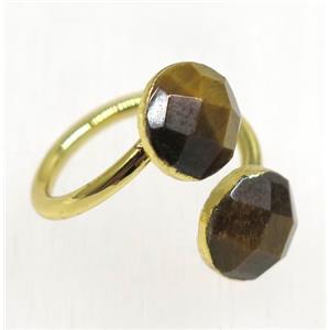 natural yellow Tiger ey stone ring, faceted flatround, gold plated, approx 8-20mm