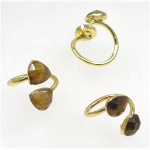 natural yellow Tiger ey stone ring, mix shape, gold plated, approx 8-20mm
