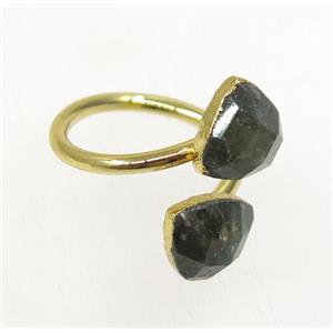 Labradorite ring, faceted triangle, gold plated, approx 8-20mm