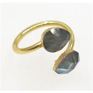 Labradorite ring, faceted teardrop, gold plated, approx 8-20mm