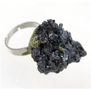 rainbow Lava stone nugget ring, freeform, gold plated, approx 20-40mm