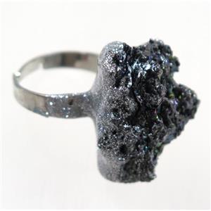rainbow Lava stone nugget ring, freeform, silver plated, approx 20-40mm