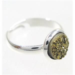 golden druzy agate ring, copper, silver palted, approx 8mm dia, 18mm dia