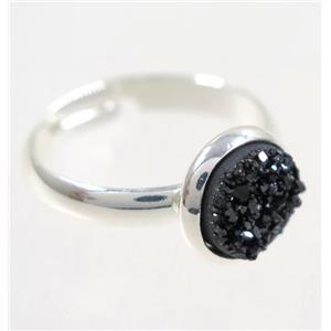 black druzy agate ring, copper, silver palted, approx 8mm dia, 18mm dia