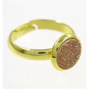 gold-champagne druzy agate ring, copper, gold palted, approx 8mm dia, 18mm dia