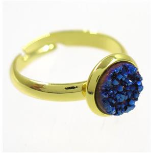 blue druzy agate ring, copper, gold palted, approx 8mm dia, 18mm dia