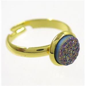 rainbow druzy agate ring, copper, gold palted, approx 8mm dia, 18mm dia