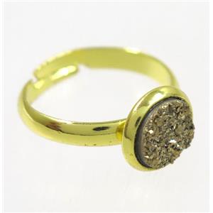 golden druzy agate ring, copper, gold palted, approx 8mm dia, 18mm dia