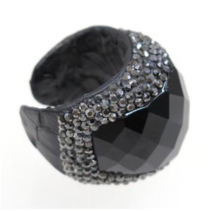 black agate Ring paved rhinestone, approx 20-30mm