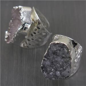 druzy agate copper Ring, silver plated, approx 20-25mm