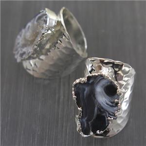 Druzy Agate geode copper ring, platinum plated, approx 20-25mm
