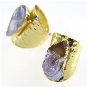 Druzy Agate geode copper ring, gold plated, approx 20-25mm