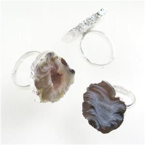 Agate Druzy Ring, silver plated, approx 18-25mm