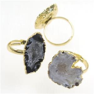 Agate Druzy Ring, gold plated, approx 18-25mm
